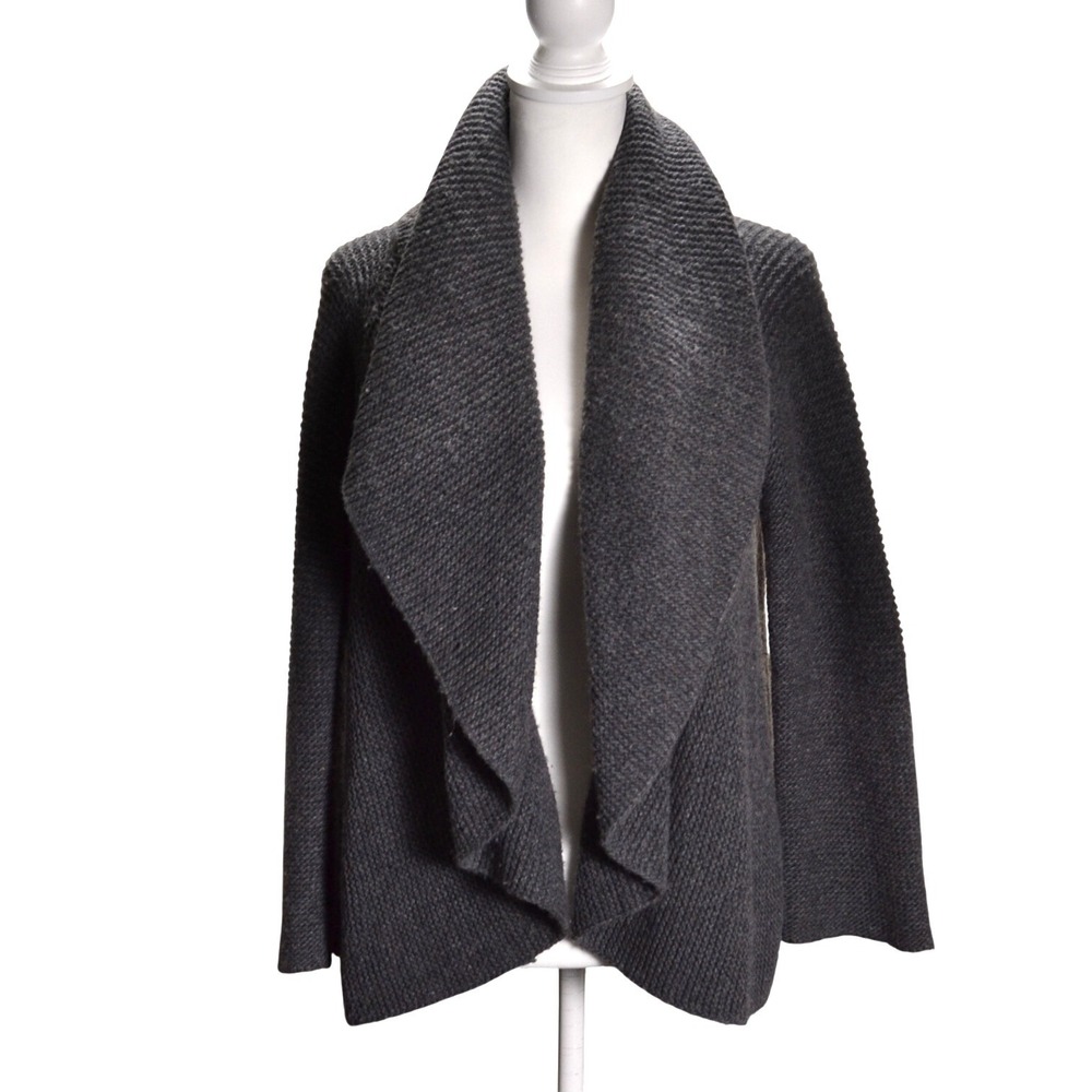 Talbots Open Front Cardigan Small Petite Grey Merino Wool Silk‎ Blend Sweater
